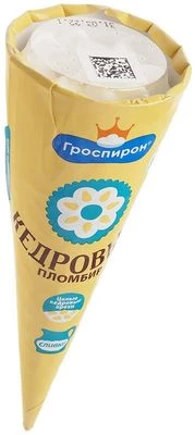 Мороженое ванильный пломбир в вафельном рожке с кедровым орехом 65г-1}