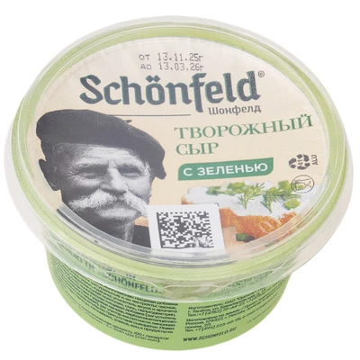 Сыр творожный с зеленью Schоnfeld 65% жир. 140г-0}
