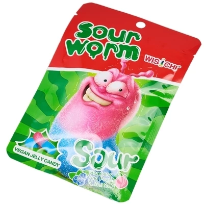 Мармелад жевательный Кислый червячок Черника и персик Китай 20г-1}