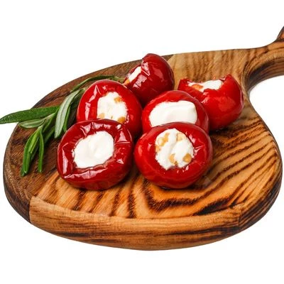 Перчики черри красные фаршированные сливочным сыром 200г-0}