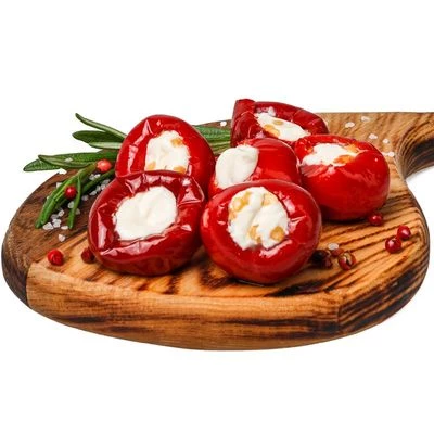 Перчики черри красные фаршированные сливочным сыром с голубой плесенью 200г-0}