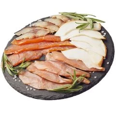Ассорти форель горбуша скумбрия кальмар холодного копчения филе-кусочки 300г