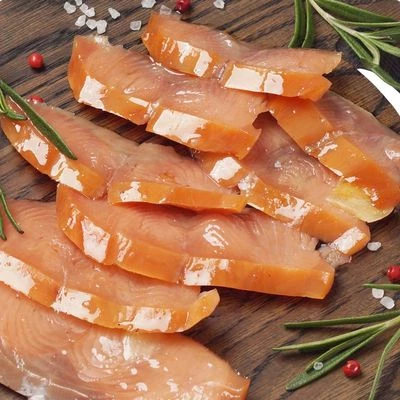 Кета подкопченная с укропом и чесноком в масле филе-ломтики 180г-1}