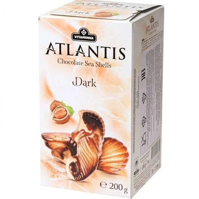 Конфеты Atlantis Морские ракушки с начинкой из орехового крема из белого и темного шоколада Северная Македония 200г-0}