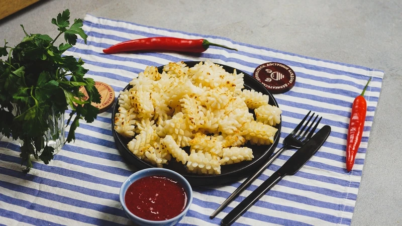 Гигантский кальмар с ягодным соусом