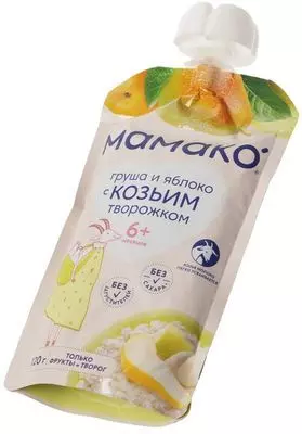 Пюре детское фруктовое из груш и яблок с козьим творогом без сахара и ...