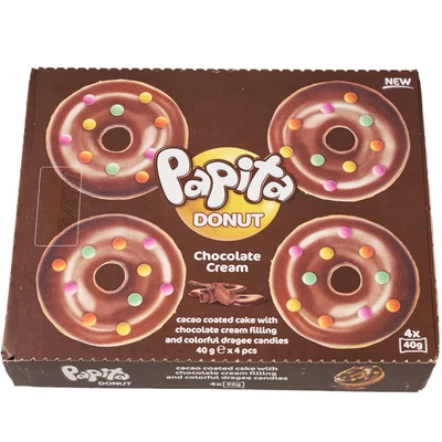 Кекс Papita Donut с какао глазурью, шоколадной начинкой и цветным драже Бельгия 160г-0}