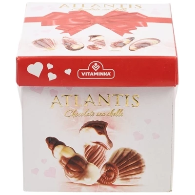 Конфеты Atlantis Морские ракушки с начинкой из орехового крема из темного и белого шоколада Северная Македония 95г-1}