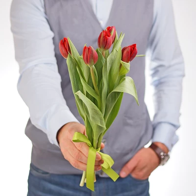 Букет тюльпанов красных 5шт-0}