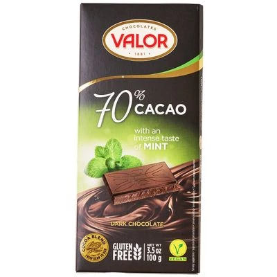 Шоколад горький Valor 70% с мятой Испания 100г-0}