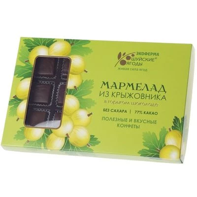 Мармелад желейный с крыжовником Шуйские ягоды глазированный горьким шоколадом 195г-1}