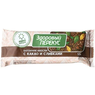 Батончик-мюсли Здоровый перекус с какао и сливками Absolute Nature 55г-0}