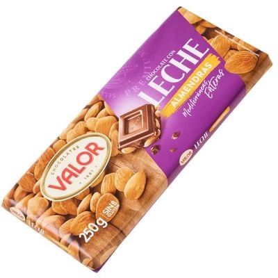 Шоколад молочный Valor с миндалем Испания 250г-1}