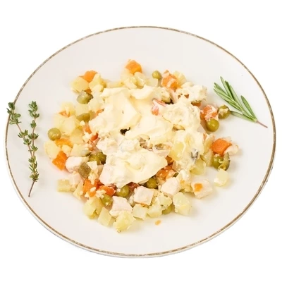 Салат Оливье с курицей Деликатеска 150г РАСПРОДАЖА-0}