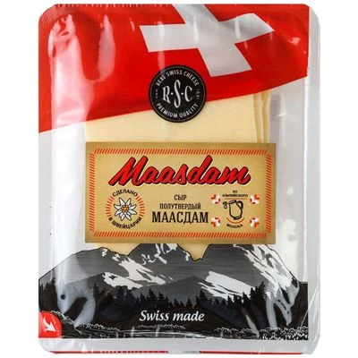 Сыр полутвердый Маасдам 48% жир. нарезка 125г-0}