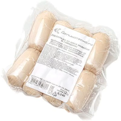 Сардельки из мяса индейки и говядины Деликатеска 240г-1}
