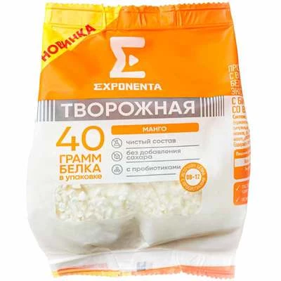 Продукт кисломолочный обезжиренный Exponenta творожная со вкусом манго 250г-0}