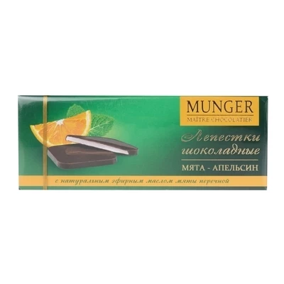 Лепестки из темного шоколада Мята-апельсин Munger 160г -0}