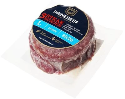 Стейкбургер лайт из мраморной говядины рубленый формованный 390г-0}