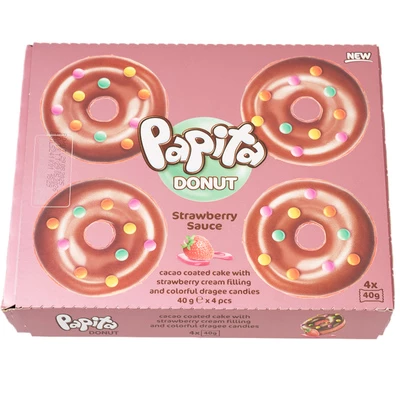 Кекс Papita Donut с какао глазурью, клубничной начинкой и цветным драже Бельгия 160г-0}