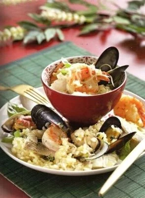 Ризотто с пряной зеленью и морепродуктами