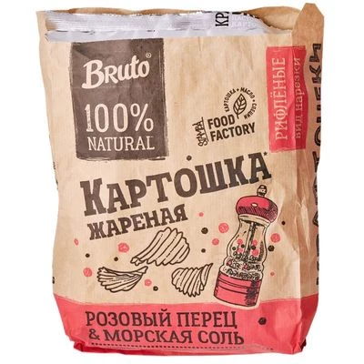 Чипсы картофельные Розовый перец и морская соль рифленые Bruto 120г-0}