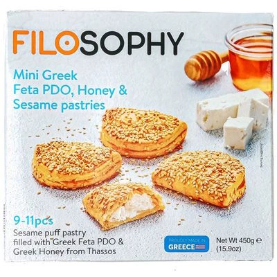 Пирожки из слоеного теста с сыром фета, медом и кунжутом Ioniki Греция 9-11шт-0}