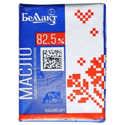 Масло сладкосливочное несоленое 82,5% жир. Беллакт Белоруссия 180г-0}