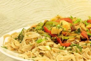 Полбяные макароны с грибами