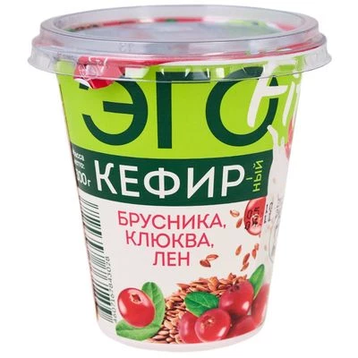 Кефирный продукт Эго Брусника, клюква, лен 2.9% жир. 300г-0}