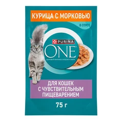 Влажный корм для кошек с чувствительным пищеварением Purina One Курица и морковь 75г