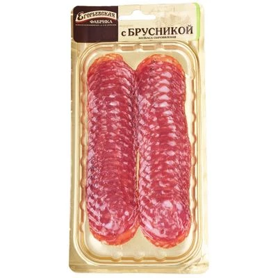 Колбаса сыровяленая с брусникой нарезка 70г  -0}