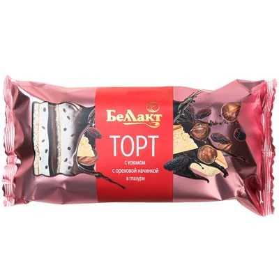 Торт с творогом с изюмом с ореховой начинкой в глазури 24% жир. Беллакт Белоруссия 200г-0}
