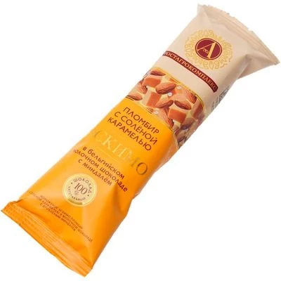 Эскимо с соленой карамелью в молочном шоколаде с дробленым миндалем 65г-0}