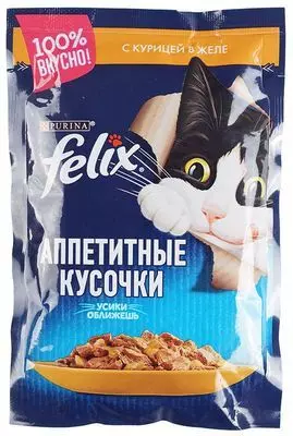 Влажный корм Felix аппетитные кусочки с курицей в желе 85г - купить в ...