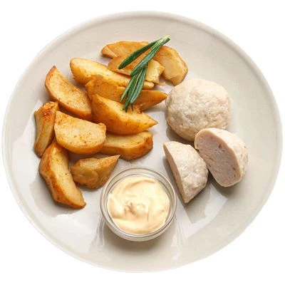 Котлетки из индейки с картофельными дольками и сырным соусом Деликатеска 280г-0}