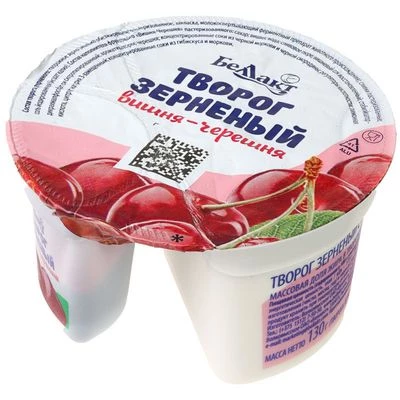 Творог зерненый Вишня-черешня 5% жир. Беллакт Белоруссия 130г-0}