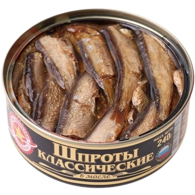 Шпроты классические в масле Вкусные консервы 240г-1}