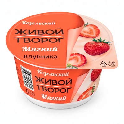Творог мягкий Клубника Козельский 3,5% жир. 125г -1}