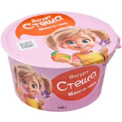 Йогурт Стеша с фруктово-ягодным наполнителем Манго-Чиа 4%  жир. 140г-0}