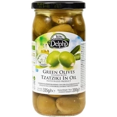 Оливки фаршированные соусом Дзадзики в масле Delphi Греция 336г