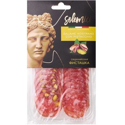 Колбаса сыровяленая Салями Нострано с фисташками нарезка 70г-0}