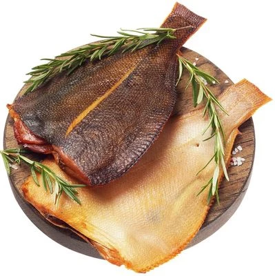 Камбала холодного копчения потрошеная без головы ~300г-0}