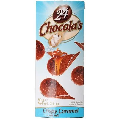 Хрустящие чипсы 24 Chocola`s из молочного шоколада с карамелью и морской солью Бельгия 80г-0}
