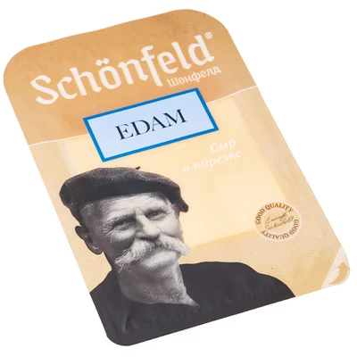 Сыр Эдам Schonfeld 45% жир. нарезка 125г-1}