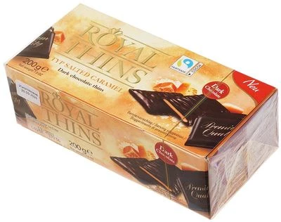 Темный шоколад с начинкой со вкусом карамели и кристаллами морской соли ROYAL THINS 200г-1}