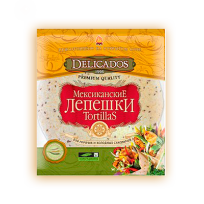 Лепешки Tortillas Delicados Мексиканские Сырные 25см*6шт 400г