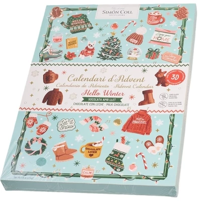 Шоколадный новогодний набор Адвент календарь Hello Winter из молочного шоколада Испания 216г-1}