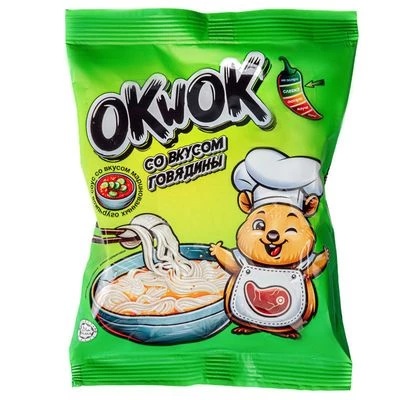 Лапша быстрого приготовления OkWok со вкусом говядины и соусом из маринованных огурчиков 100г-0}
