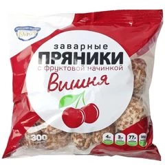 Пряники заварные глазированные с фруктовой начинкой Вишня 300г